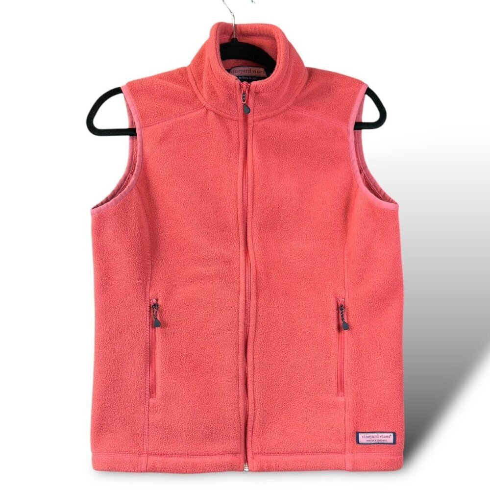 Vineyard Vines Fleece Vest Womens Sz S Pink Sleeveless Mock Neck Full Zip Pocket